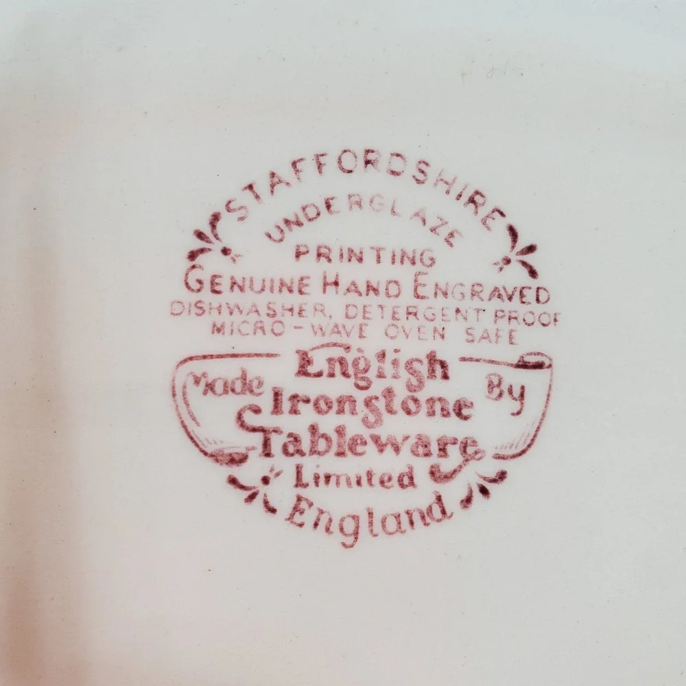 English Ironstone Tableware Provence Red Floral Gravy Boat & Underplate Set of 2